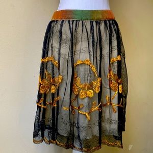 Free People Layered Floral Embroidered Circle Skirt